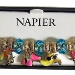 Napier Gold Pink Blue Yellow Summer Charm 7" Bracelet Jewel Flip Flop Hat Bikini